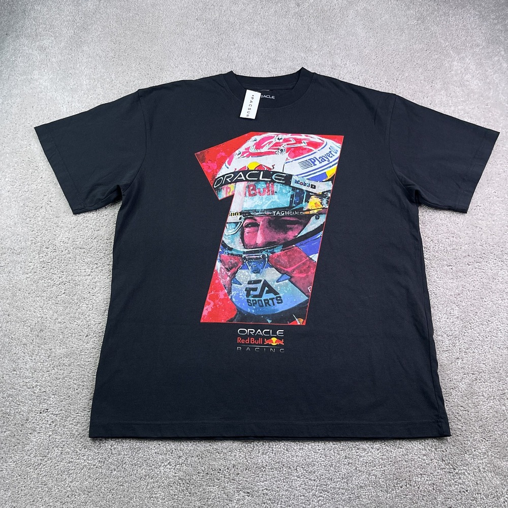 NEW Oracle Red Bull Racing Shirt Men Large Black Graphic Max Verstappen F1 Tee